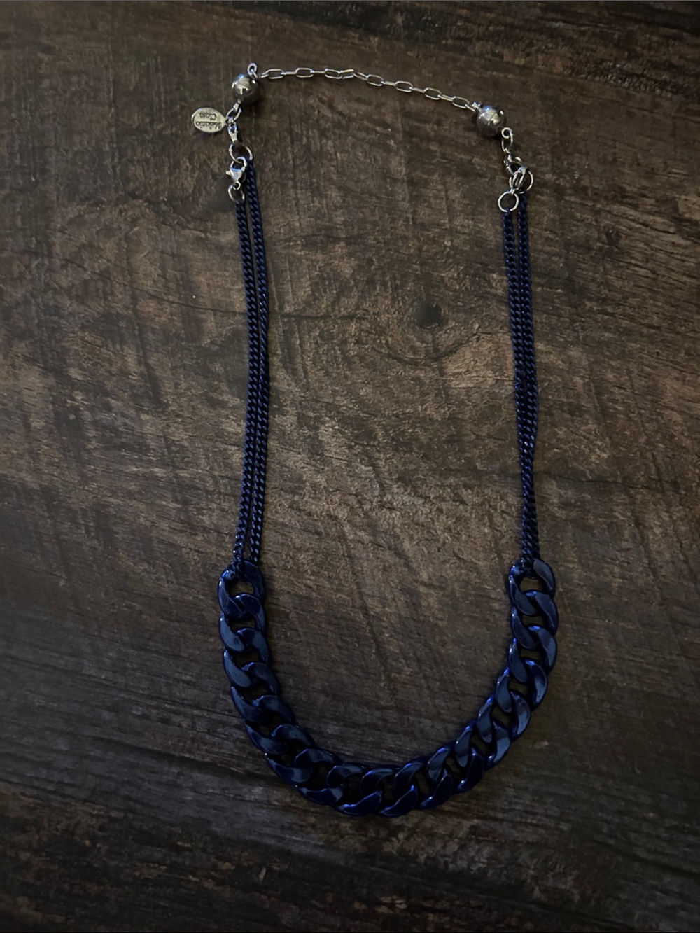 By Alexa Rae Melania Clara Navy Blue Chain-Link Statement The Alexa Necklace